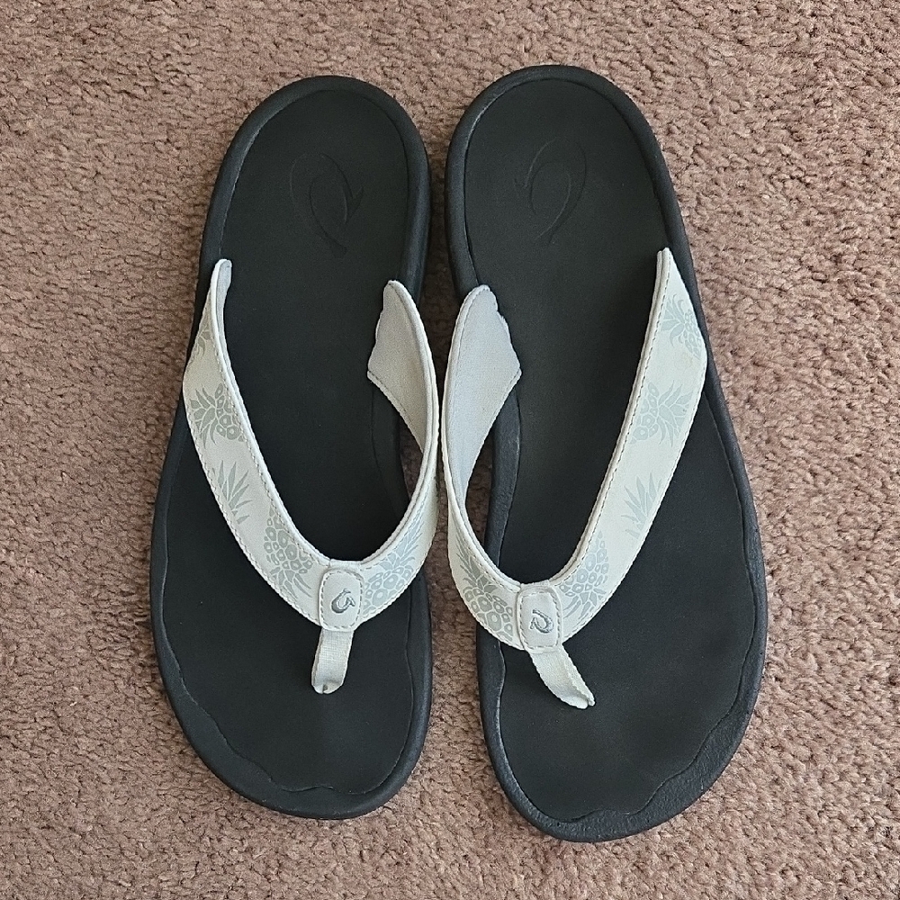 Olukai Black and White Flip Flops